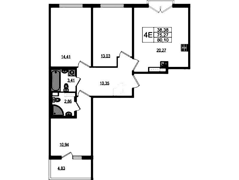 3-комнатная квартира 75.27 м², 3/4 эт., ЖК «Любоград в Стрельне»